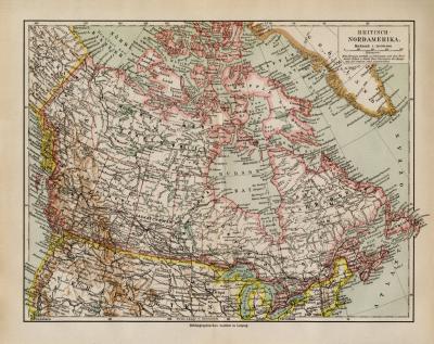 Britisch Nordamerika historische Landkarte Lithographie ca. 1918