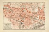Karlsruhe historischer Stadtplan Karte Lithographie ca. 1912