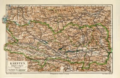 Kärnten historische Landkarte Lithographie ca. 1908