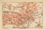 Kassel historischer Stadtplan Karte Lithographie ca. 1906