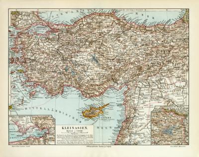 Kleinasien historische Landkarte Lithographie ca. 1912