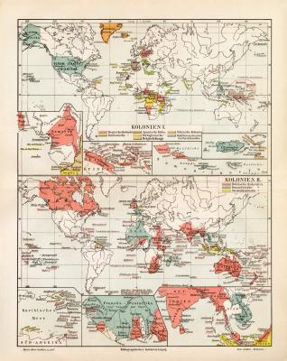 Kolonien I. - II. historische Landkarte Lithographie ca. 1910