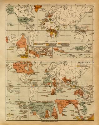 Kolonien I. - II. historische Landkarte Lithographie ca. 1918