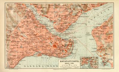 Konstantinopel historischer Stadtplan Karte Lithographie ca. 1910