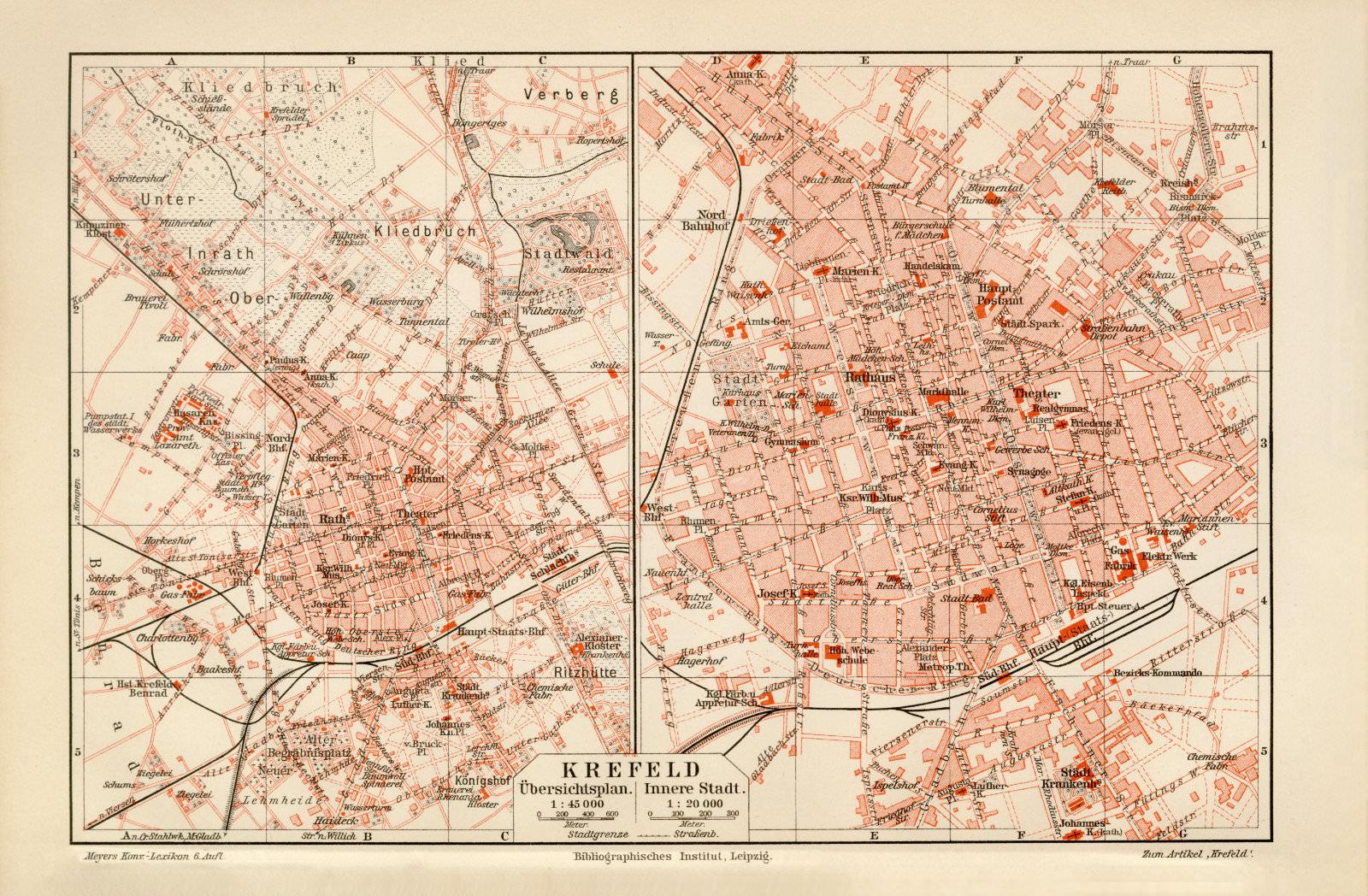 Stadtplan B14RA Krefeld Historische alte Stadtkarte 1902 