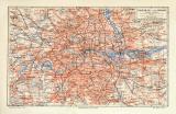 London Umgebung historischer Stadtplan Karte Lithographie...
