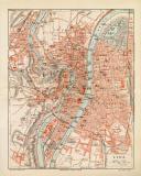 Lyon historischer Stadtplan Karte Lithographie ca. 1914