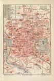 Madrid historischer Stadtplan Karte Lithographie ca. 1909