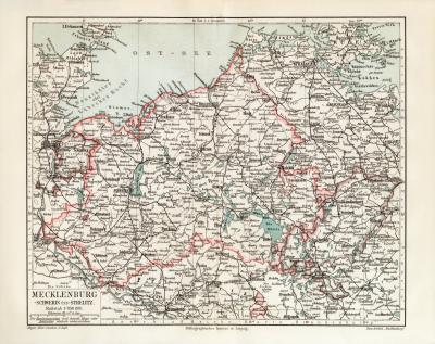 Mecklenburg Schwerin Strelitz historische Landkarte Lithographie ca. 1908