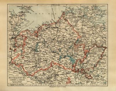 Mecklenburg Schwerin Strelitz historische Landkarte Lithographie ca 1906 antik 