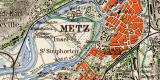 Metz Umgebung historische Landkarte Lithographie ca. 1908