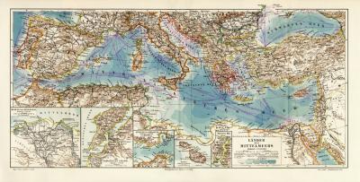 Länder des Mittelmeers historische Landkarte Lithographie ca. 1907