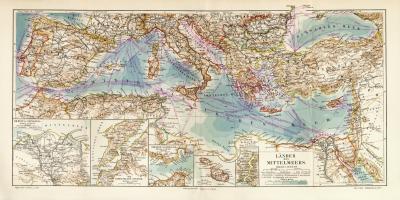 Länder des Mittelmeers historische Landkarte Lithographie ca. 1908