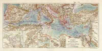 Länder des Mittelmeers historische Landkarte Lithographie ca. 1913