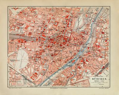 München historischer Stadtplan Karte Lithographie ca. 1908