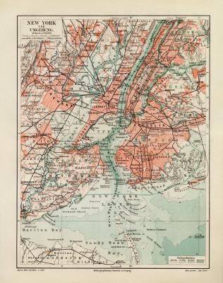 New York historischer Stadtplan Karte Lithographie ca. 1907