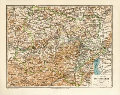 Nieder-Österreich historische Landkarte Lithographie ca. 1908