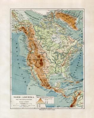 Nord Amerika Flüße & Gebirge historische Landkarte Lithographie ca. 1909