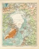 Nord Polarl&auml;nder historische Landkarte Lithographie...