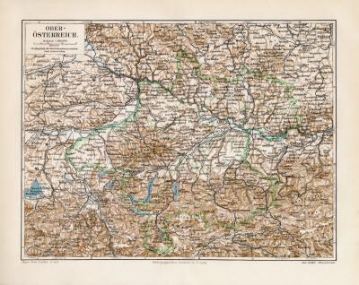 Ober Österreich historische Landkarte Lithographie ca. 1908
