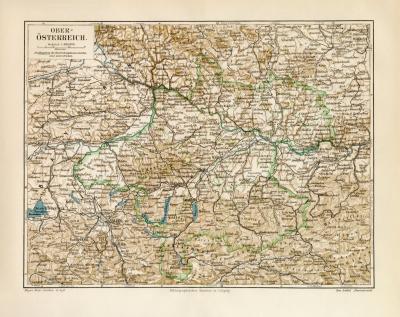 Ober Österreich historische Landkarte Lithographie ca. 1909