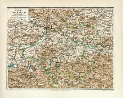 Ober Österreich historische Landkarte Lithographie ca. 1912