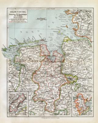 Oldenburg Deutsche Strommündungen Nordsee historische Landkarte Lithographie ca. 1914