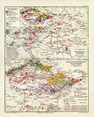Österreich Ungarn Industrie historische Landkarte Lithographie ca. 1908