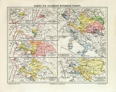 Österreich Ungarn Geschichte historische Landkarte Lithographie ca. 1909