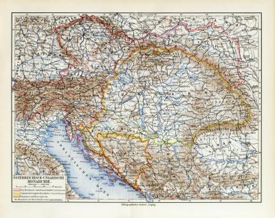 Österreich Ungarn Monarchie historische Landkarte Lithographie ca. 1909