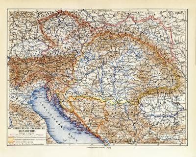 &Ouml;sterreich Ungarn Monarchie historische Landkarte Lithographie ca. 1912