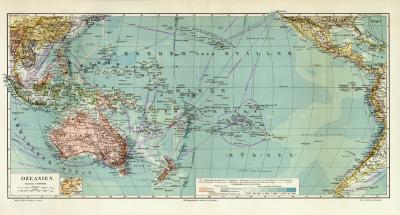 Ozeanien historische Landkarte Lithographie ca. 1908