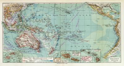 Ozeanien historische Landkarte Lithographie ca. 1912