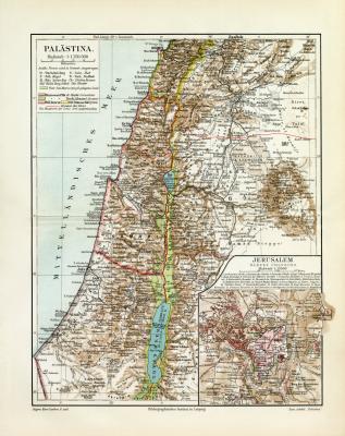 Palästina historische Landkarte Lithographie ca. 1909
