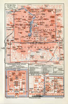 Peking historischer Stadtplan Karte Lithographie ca. 1908