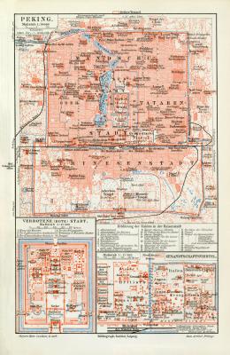Peking historischer Stadtplan Karte Lithographie ca. 1909