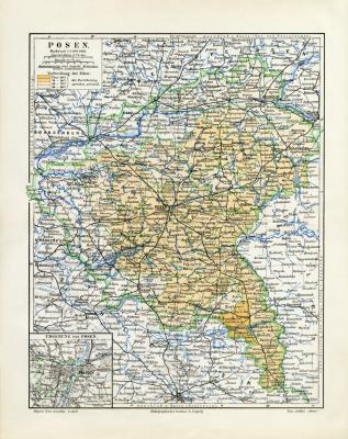 Posen historische Landkarte Lithographie ca. 1909
