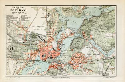 Potsdam historischer Stadtplan Karte Lithographie ca. 1909