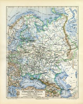 Europäisches Russland historische Landkarte Lithographie ca. 1908