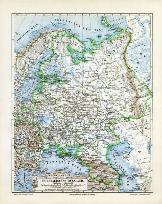 Europäisches Russland historische Landkarte Lithographie ca. 1910
