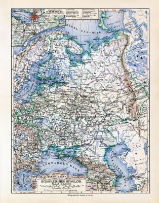 Europäisches Russland historische Landkarte Lithographie ca. 1914