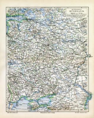 Mittleres Russland historische Landkarte Lithographie ca. 1909
