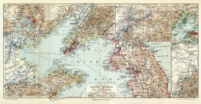 Länder des Gelben Meeres historische Landkarte Lithographie ca. 1909