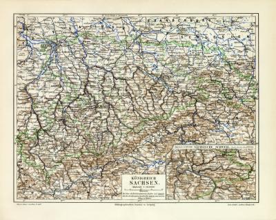 Schlesien historische Landkarte Lithographie ca 1907 antike Karte Geographie 