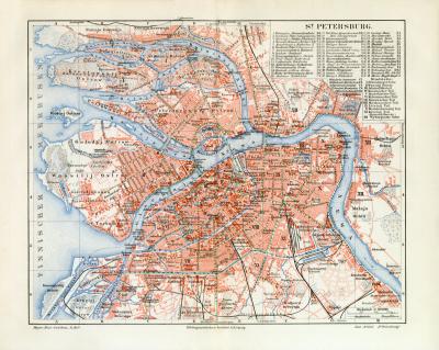St. Petersburg historischer Stadtplan Karte Lithographie ca. 1912