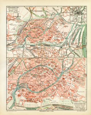 Strassburg historischer Stadtplan Karte Lithographie ca. 1910