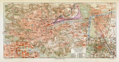 Stuttgart historischer Stadtplan Karte Lithographie ca. 1908