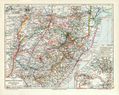 Südafrika Kriegsschauplatz 1899-1902 historische Landkarte Lithographie ca. 1914