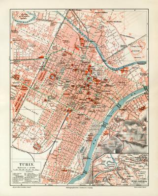 Turin historischer Stadtplan Karte Lithographie ca. 1909
