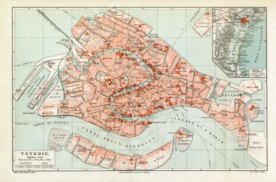 Alte historische Stadtkarte Turin Stadtplan Lithographie 1908 